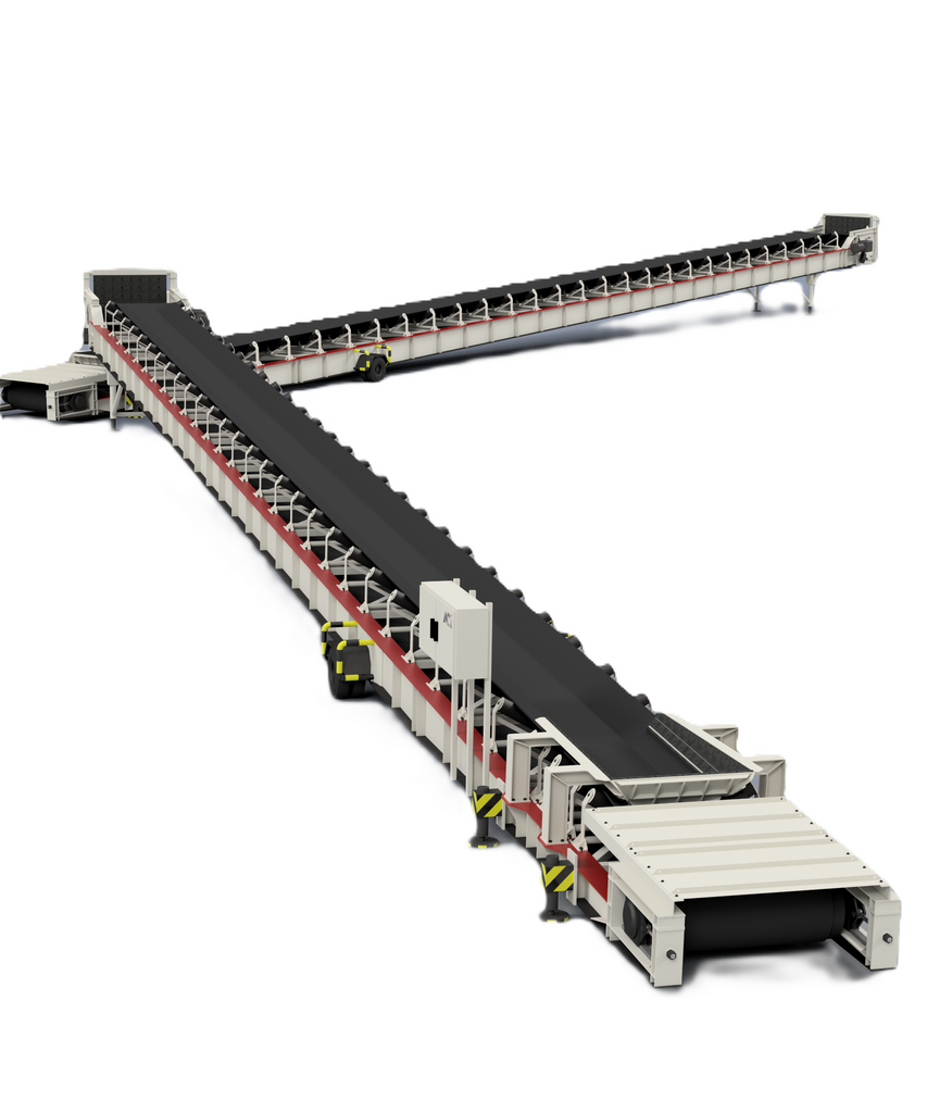 Flexible mobile link conveyor for seamless dry bulk transfer in material handling applications